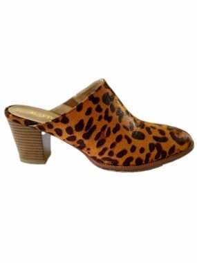 Leopard Heeled Mules Clogs Maypie Size 10 Western Style EUC Slip Ons